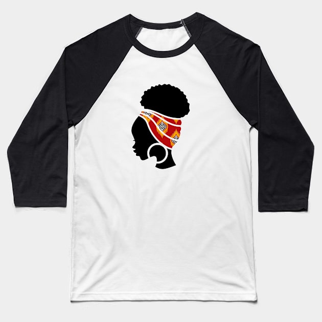 Afro Hair Woman with African Pattern Headwrap Baseball T-Shirt by dukito